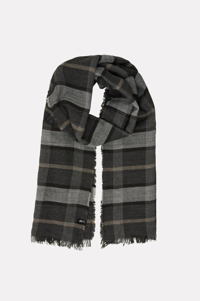 Morbidissima sciarpa uomo grigia, ampia ed elegante, in plaid con frange, misto alpaca. MADE IN ITALY