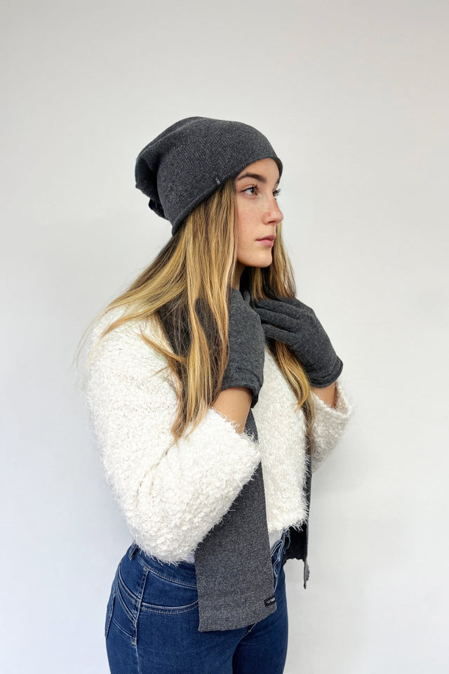 Sciarpa Donna grigia con parte centrale sdoppiata a creare uno scaldacollo. MADE IN ITALY